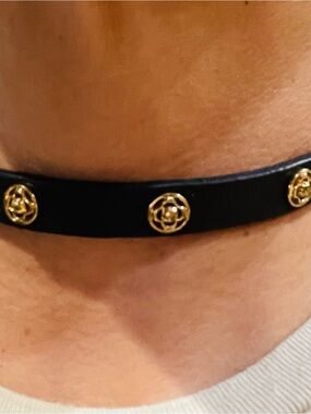 Brown and Black Two Sided Leather Necklace with Gold Stud Accents
